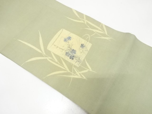 アンティーク　絽　籠に撫子模様丸帯（材料）